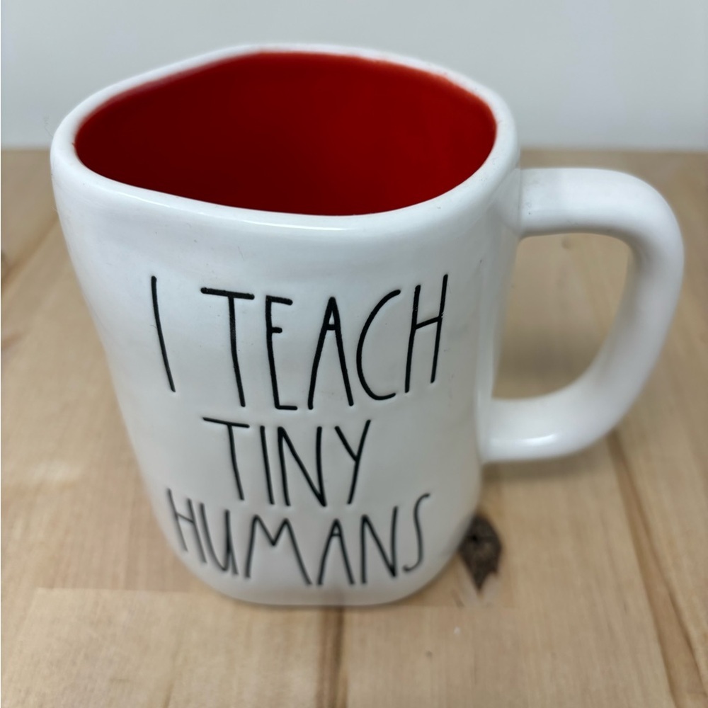 Rae Dunn I TEACH TINY HUMANS Mug White with Red Interior and Black LL New
